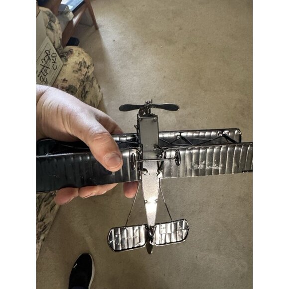 Silver Metal Bi Plane Model Airplane k796 - Picture 3 of 6